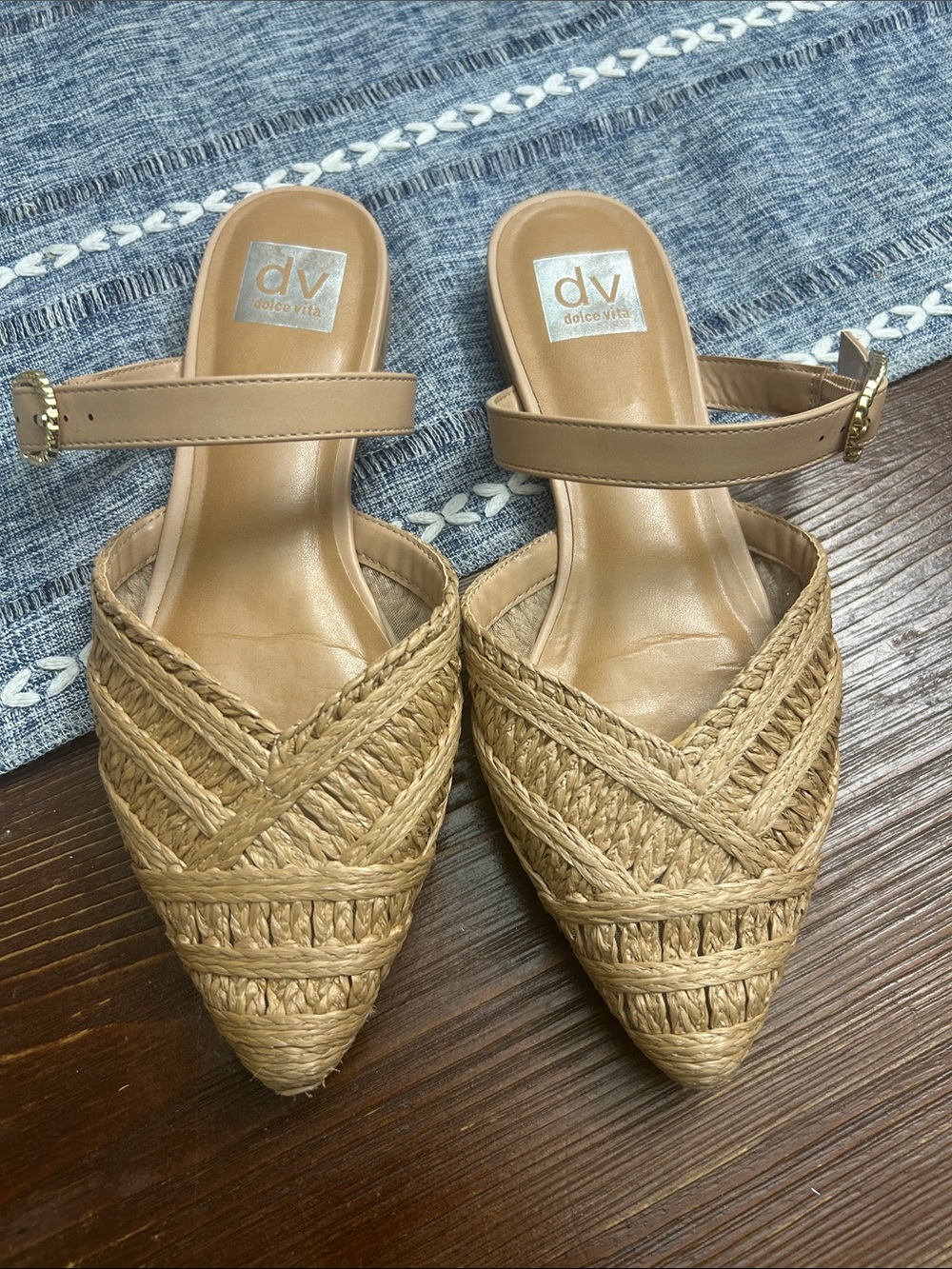 Dolce Vita Tan Braided Pointed-Toe Mules with Ankle Strap